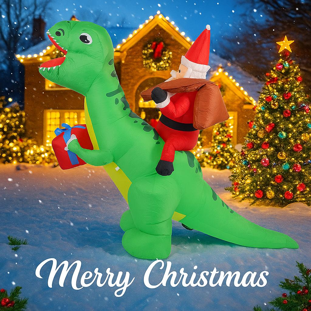 5.91FT Inflatable Santa Claus Dinosaur Toy With LED Light Xmas Yard Lawn Party Decoration Christmas Home Supplie Ornament Gift