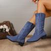 Fashion Temperament Pointed Toe Spliced Embroidery Cover Foot Anti-slip Wear-resistant Women's Mid-tube Single