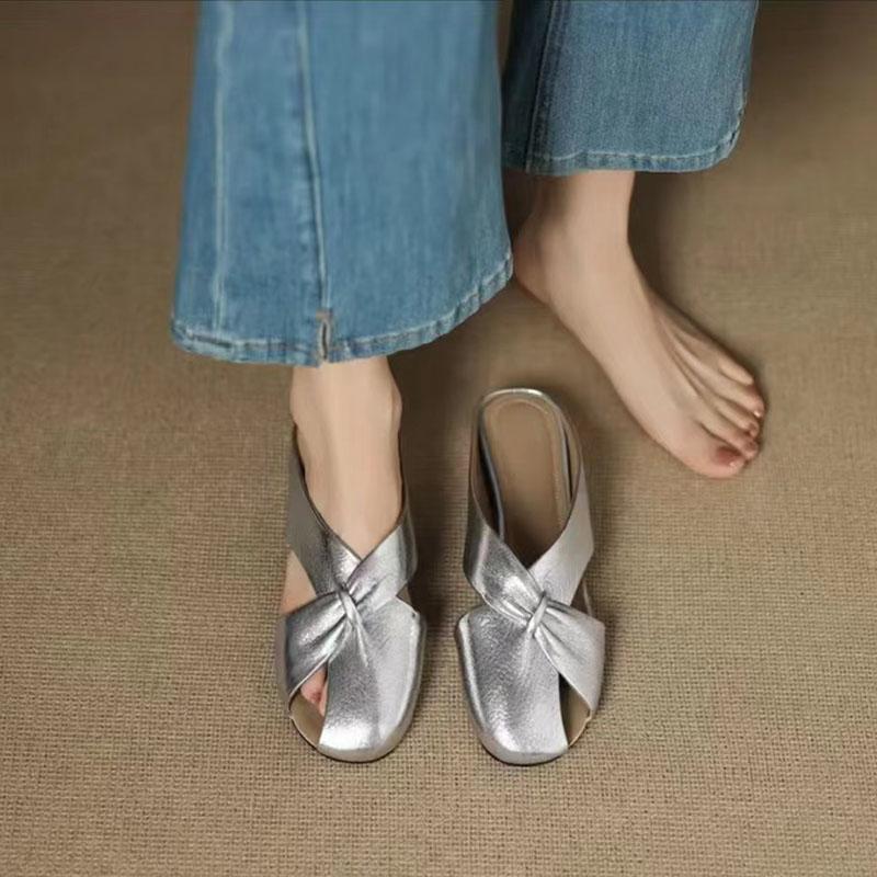 Fashion Summer 2025 New Retro, Fashionable and Casual Mules with Hollowed-out Toe Caps and Comfortable Wedge Heels for Women