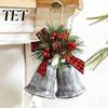 Double Bell Pendant with Pine Needles Christmas Ornaments, Metal Jingle Bells Xmas Tree Hanging Rustic Farmhouse Decorations Decoration Pinecones