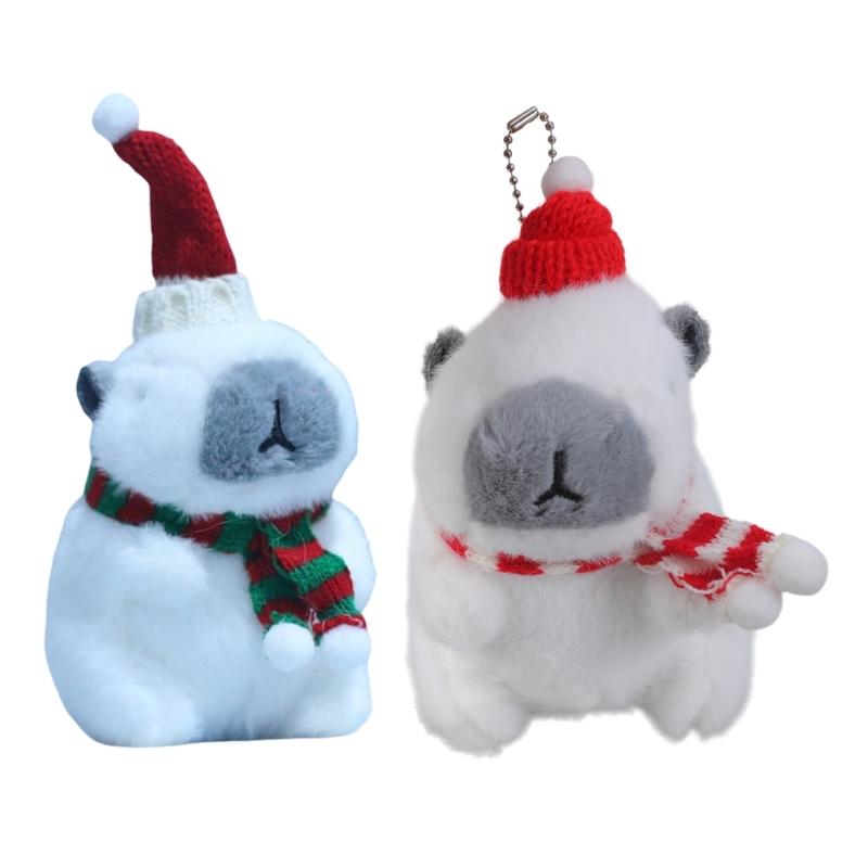 Christmas Capybaras Plush Toy Keychain Soft Doll Pendant Soft Hanging Ornament Suitable for Car Keys and Backpack Decors