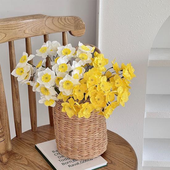Artificial Narcissus Flowers Bouquet for Home Decor Realistic Silk Fake Daffodils with White Yellow Orange Petals Long-Lasting Spring Decoration for