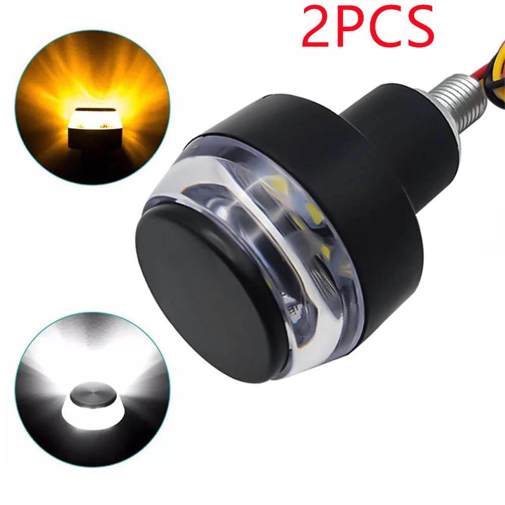 2PCS 12V Motorcycle LED Handlebar End Turn Signal Light White Yellow Flasher Handle Grip Bar Blinker Side Marker Lamp Lighting