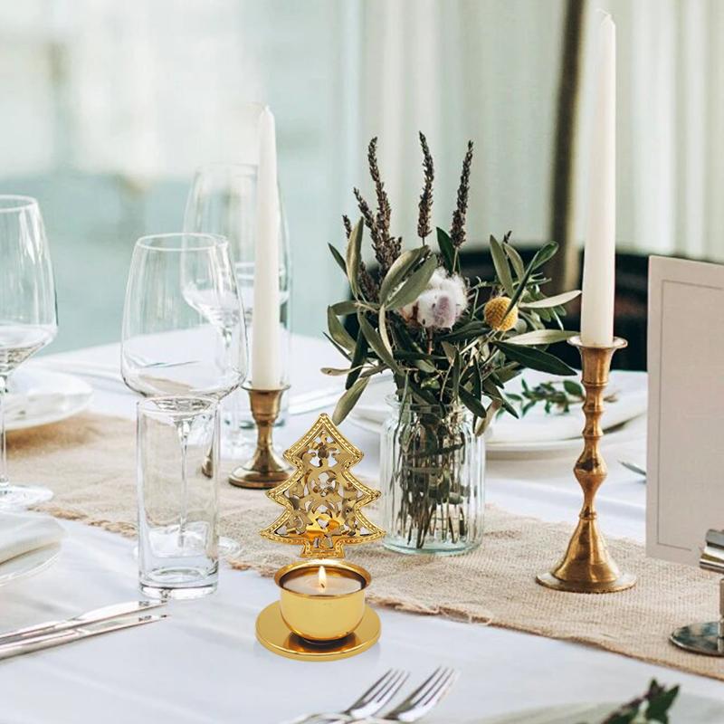Christmas Hollow Design Christmas Decoration Christmas Tree Shape Elegant Candlestick Decorative Accessories 3 Styles