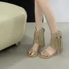 Inner Heightening Leather Roman Rivets Fringed Cool Boots Women'S Wedge Heel Open-Toed Bohemian Sandals