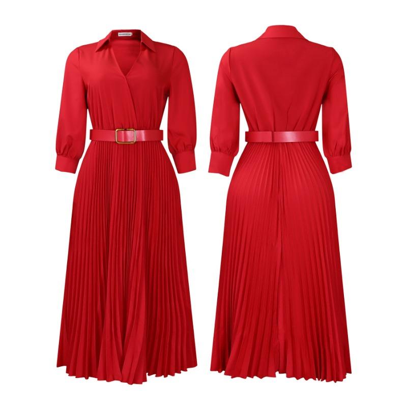 Dámské elegantní jednobarevné šaty tunika šaty midi šaty s páskem sexy výstřih do V košilové šaty plus size