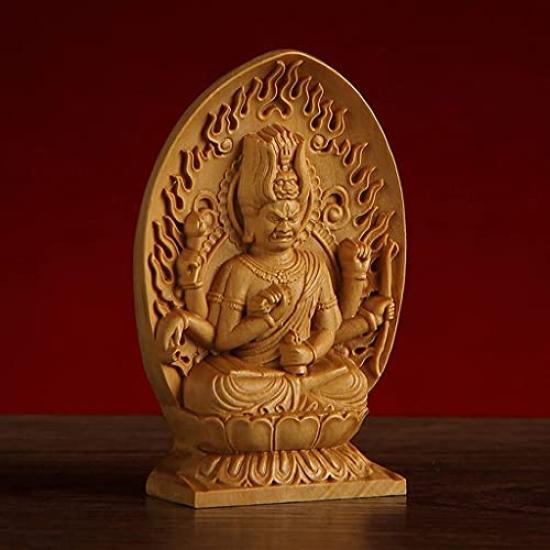 Aizen Myoo Buddha 70mm Seated Wood Feng Protection from Evil Statue, Boxwood, Tall, Miniature, Carving, Figurine, Shui, Prayer,