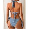 Neuer zweiteiliger Bikini Sexy Damen Einfarbig Neckholder Bademode Rückenfreier Badeanzug Eng Push-up Sommer Mini String Strand Badeanzug