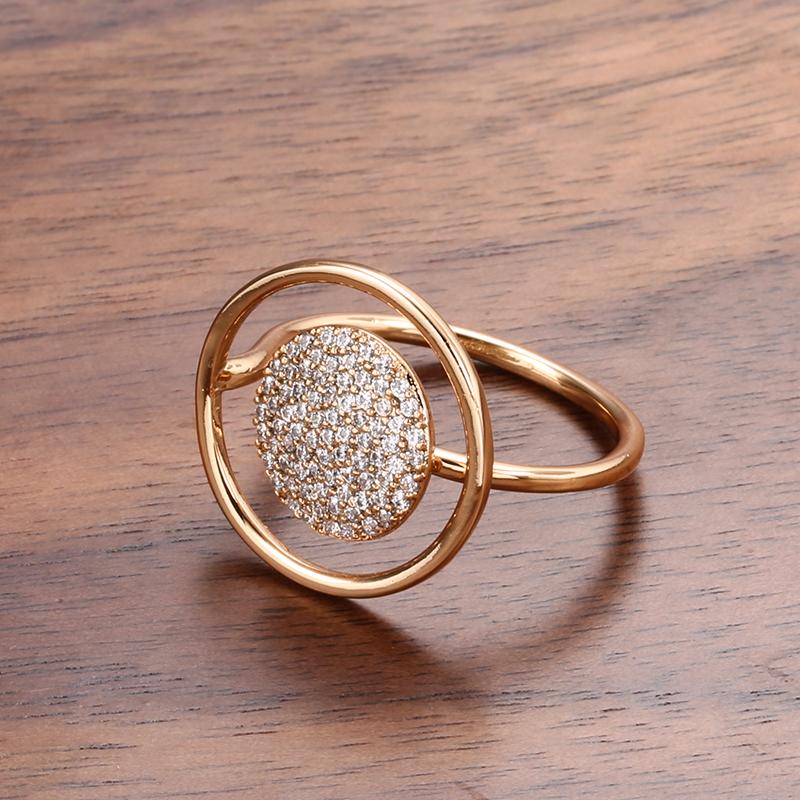 Natural Zircon Full Paved Women's Ring 585 Rose Golden Unique Luxury Design Bride Wedding Jewelry Best Gift for Girls