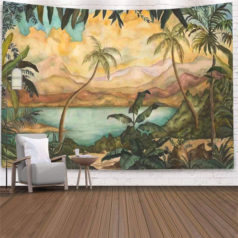 Copac Palmier Living Acasă Dormitor Pictură Fundal Perete Decor Covor Tapiserie cu Imprimeu Plantă Tropicală Agățat de Perete