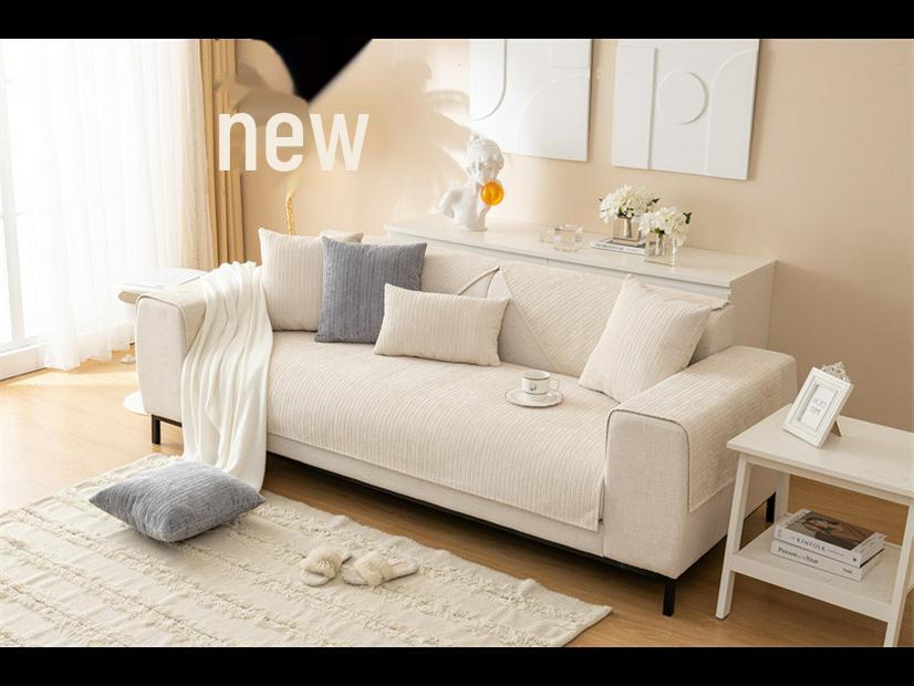 Modern Winter Corduroy Striped Plush Sofa Cushion - Non-Slip Solid Color