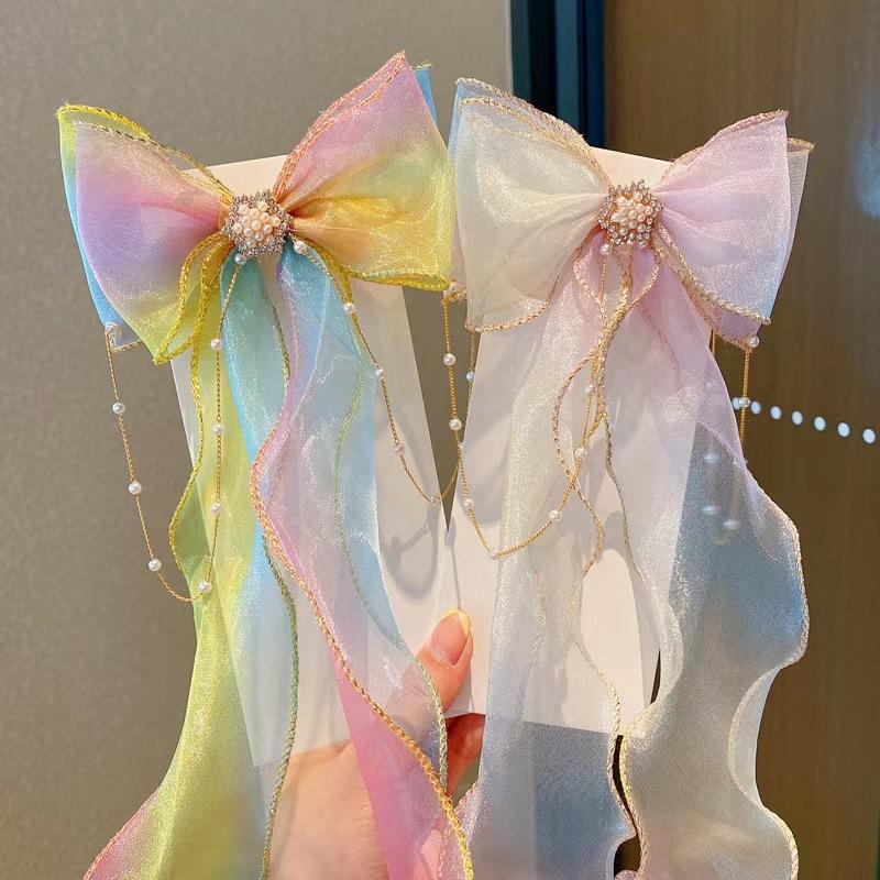 Chiffon Bogen Haar Clips Für Baby Mädchen Bunte Lange Band Kinder Haarnadeln Süße Prinzessin Baby Haar Zubehör Neue Stil