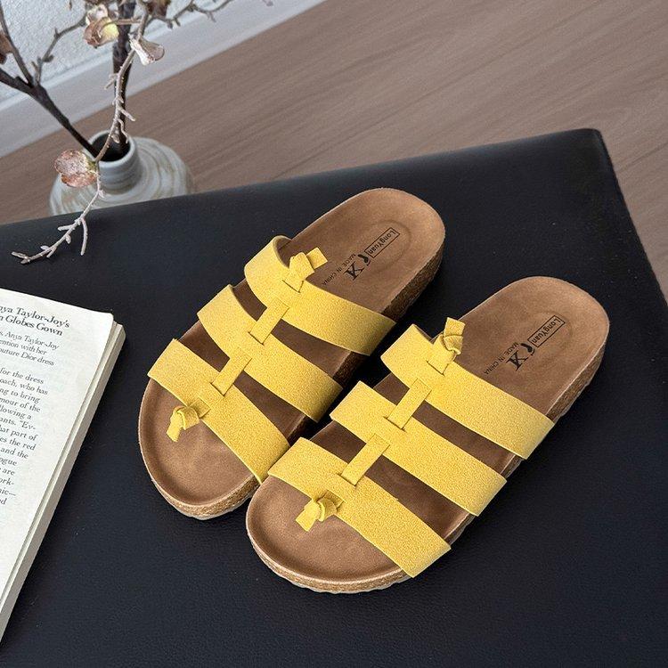 

Soft leather version~ Ancient hollowed-out beach vacation Roman sandals summer new breathable soft thick-soled toe slippers women 35