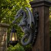 Outdoor Solar Lamp Dragon Wall Light, Vintage Resin Sculpture Lamp, Hanging Lantern Waterproof Gothic Garden for Fence Yard, Halloween Decor
