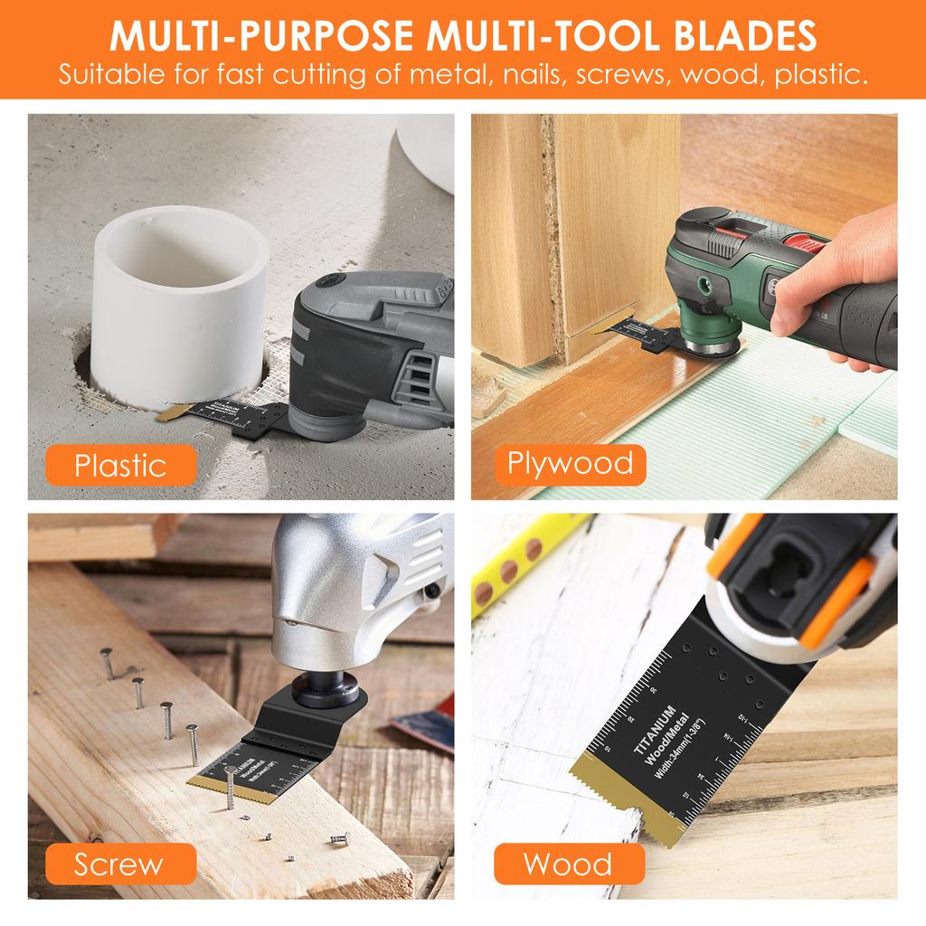 12Pcs Titanium Oscillating Saw Blades Set 1.34/1.73inch Multipurpose Bi-Metal Oscillating Multitool Saw Blades Cutting Tool