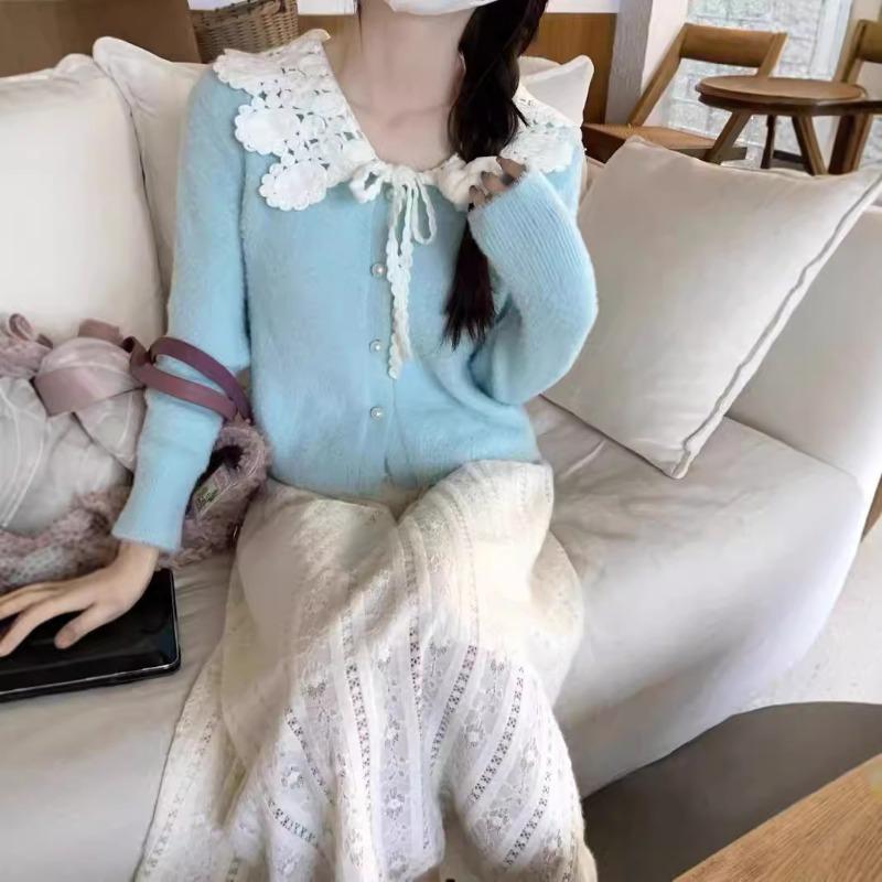New Single-piece Thick Fashion Casual Imitation Mink Sweet Doll Collar Knitted Cardigan Sweater Women