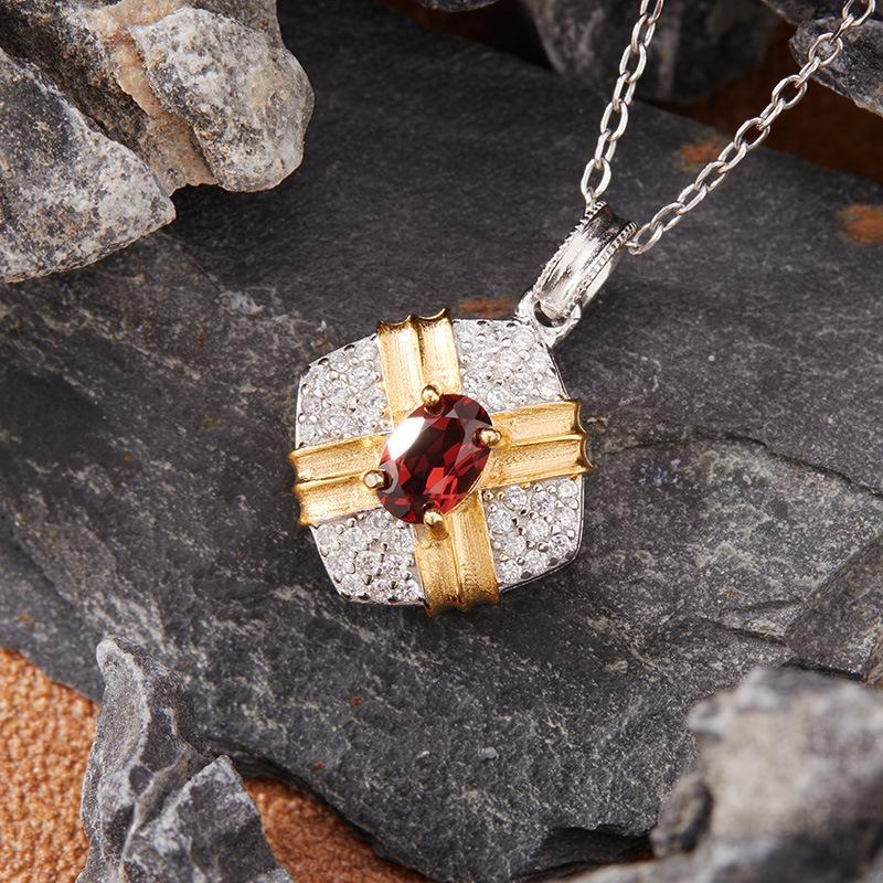 Натуральный Сапфир Танзанит Гранат Цветное Сокровище Ожерелье Женское S925 Серебряный Цвет Раздельный Подвеска Xiaohongshu Серьги