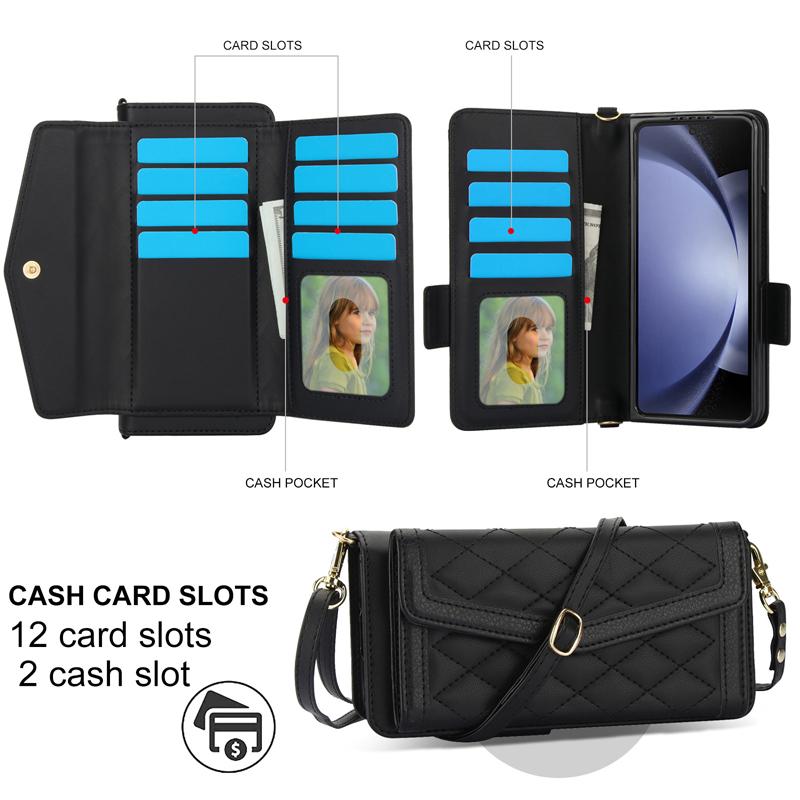 Lady Phone Cases for Samsung Galaxy Z Fold 7 Wallet Case with Rfid Card Holders S Pen Slot Crossbody Strap Full Body Protection