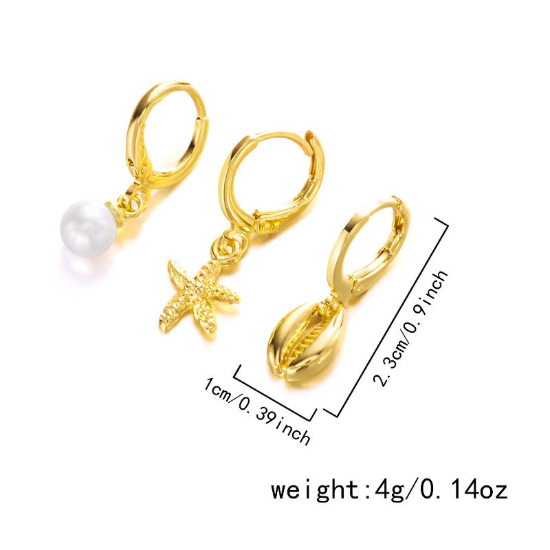 1Set Boho Starfish Shell Hoop Earrings Set For Women Imitation Pearl Metal Geometric Earring Girl Beach Party Jewelry