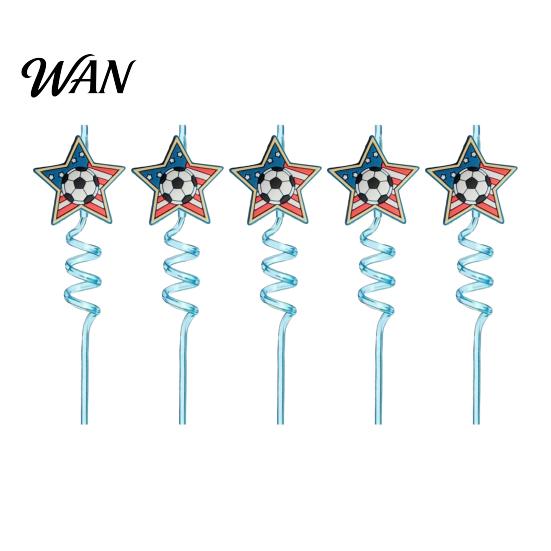 Colorful Spiral Straw 5Pcs Soccer Straws, Reusable Drinking Straws for National Flag Birthday Party, Football Theme Party Celebration Beverage