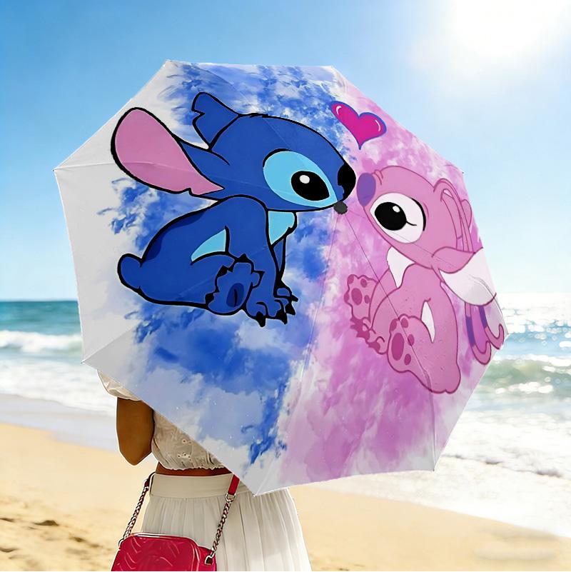 Lilo Stitch Love 8 Ribs 3Fold Black Glue Uv Protection Umbrella Sun Protection Rainproof Compact Folding Umbrella For Travel Daily Use C924741