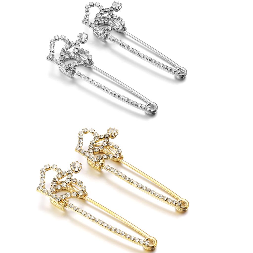 2pcs/Lot Alloy Rhinestone Brooch Pins Gold Silver Color Safety Fixed Brooches for Garment Decoration Jewelry Making