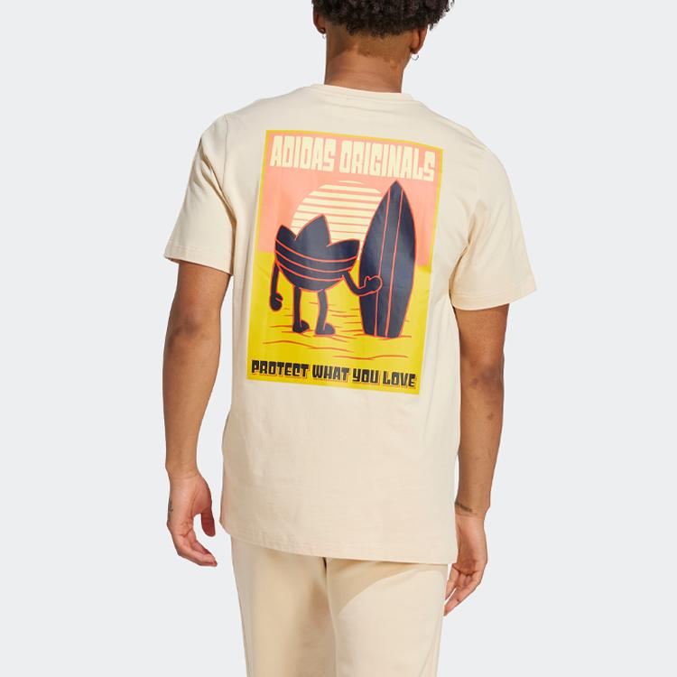 Adidas Originals Trefoil ACP Tee with Cartoon Print, Crew Neck, Short Sleeve, American Vintage Men Tops Rock-Layer-Sandstorm HZ1155