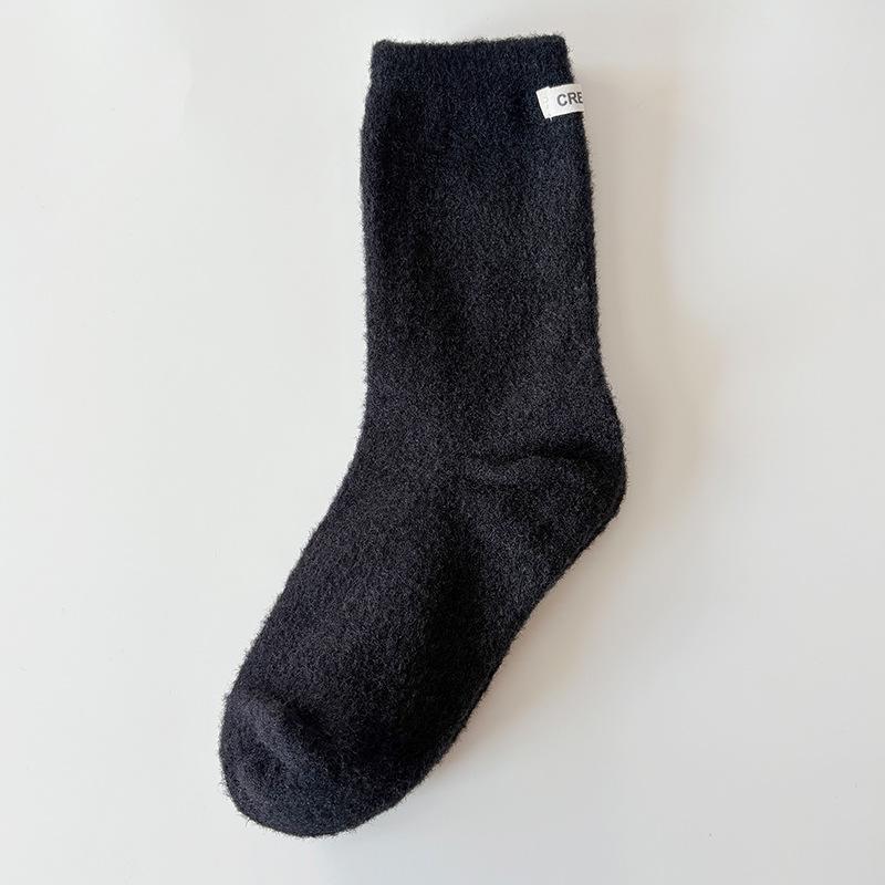 

Plush Socks, Women s Mid-calf Socks, Thickened and Fleece for Autumn and Winter, Warm Fabric Label, Sleep, Leisure, Postpartum Care, Fluffy Long Socks 1 pair чорний