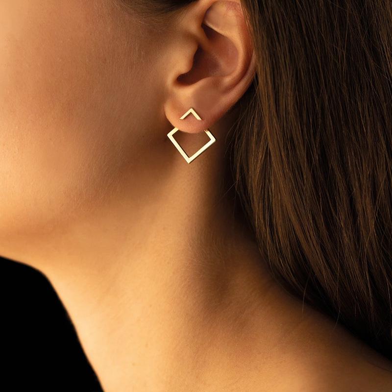 European & American Geometric Square Double Earrings - Titanium Steel Vacuum Plated Stainless Steel Ear Clips, Minimalist Style.