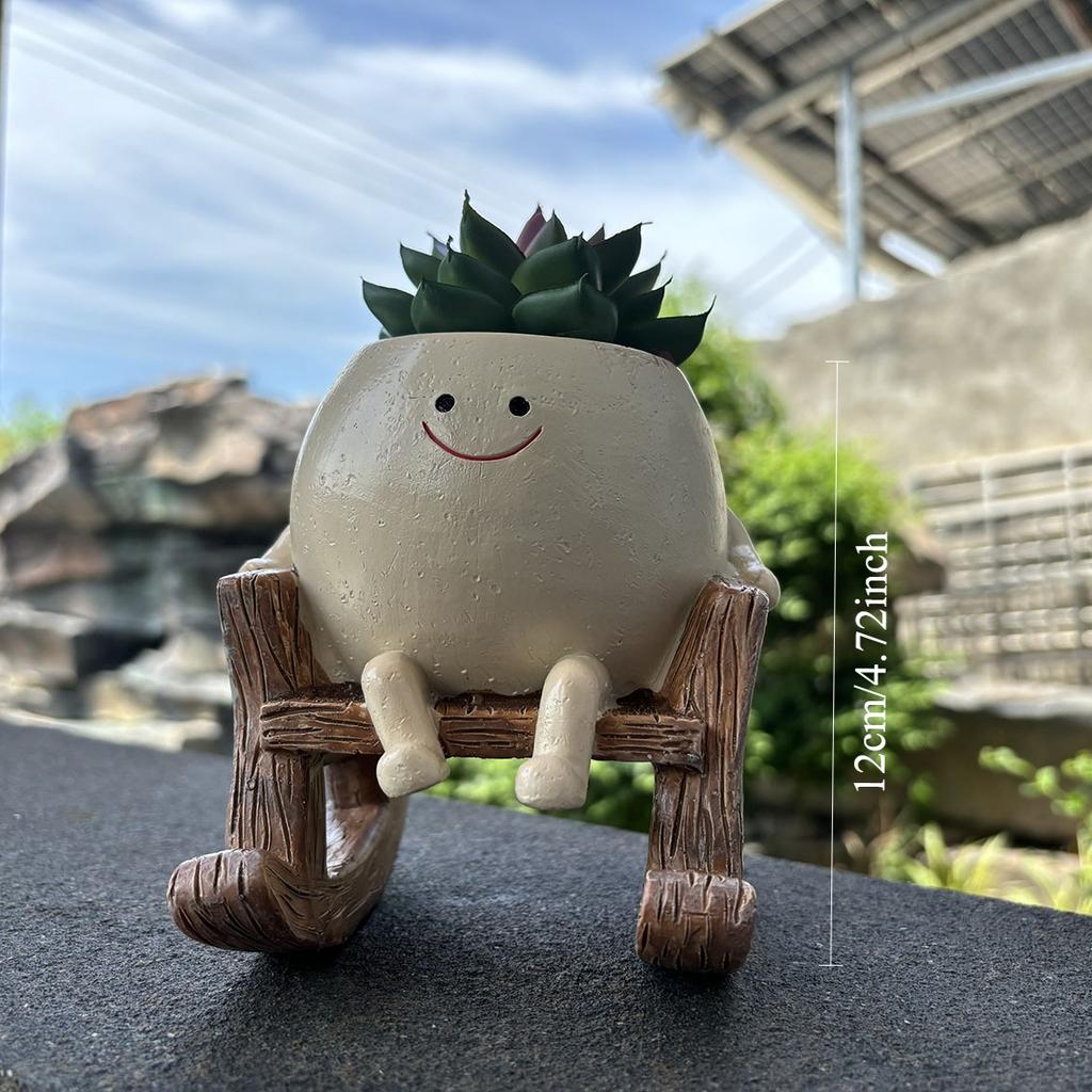 Swing Chair Smiling Face Flower Pot Human Face Cute Potted Plant Garden Outdoor Garden Decoration Item Resin Handicraft