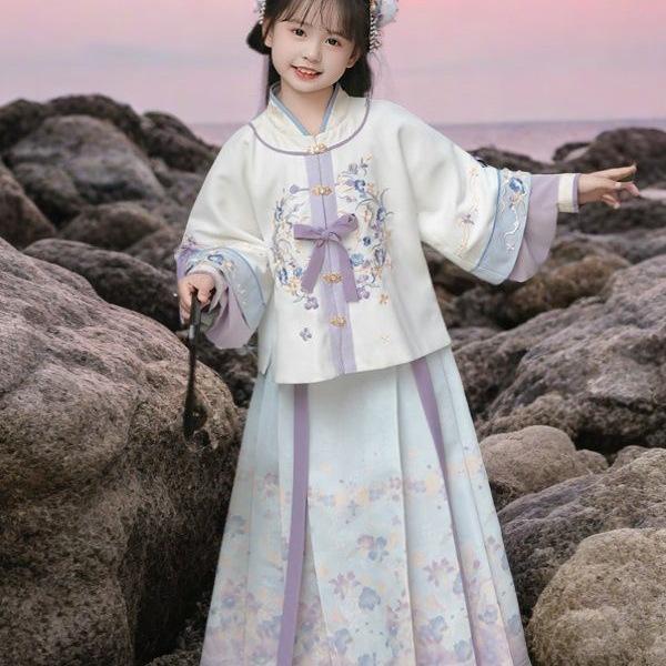 2025 Girls' Purple Hanfu Mamian Set - Ancient Style Two-Piece Tang Suit for Spring/Autumn