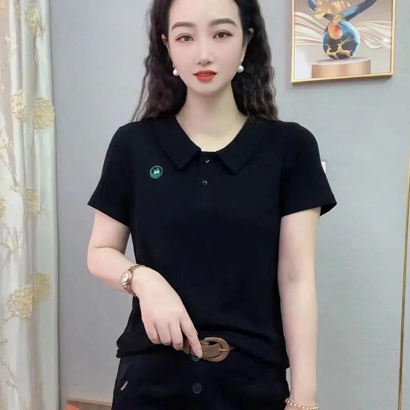Chic Women's Cotton T-Shirt: Peter Pan Collar, Short Sleeve, Slimming Casual Summer Top