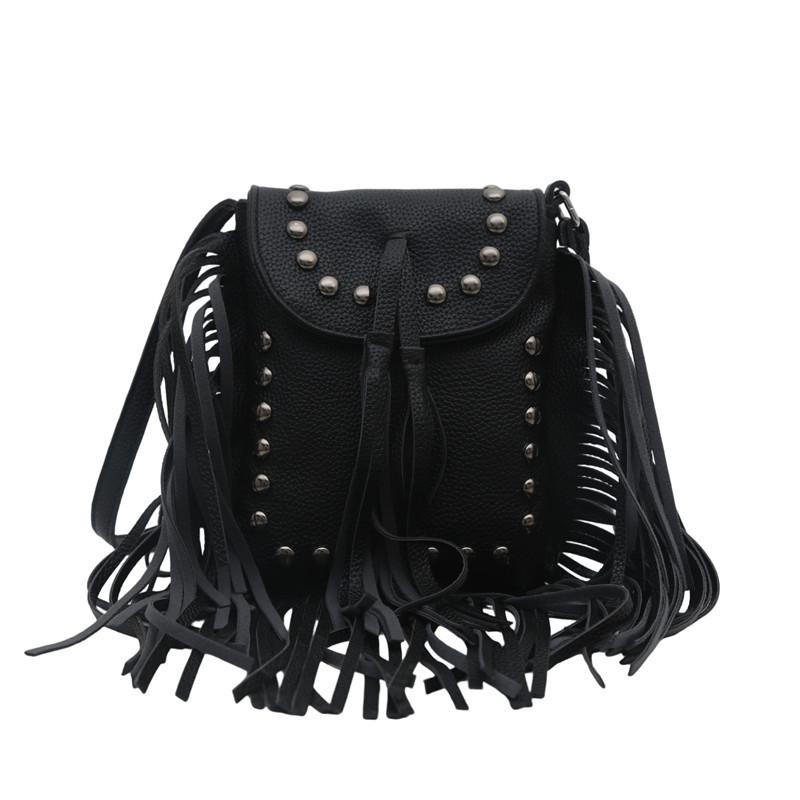 European and American retro fringed bag women's autumn and winter new fashion rivet shoulder bag niche chain messenger mobile phone bag
