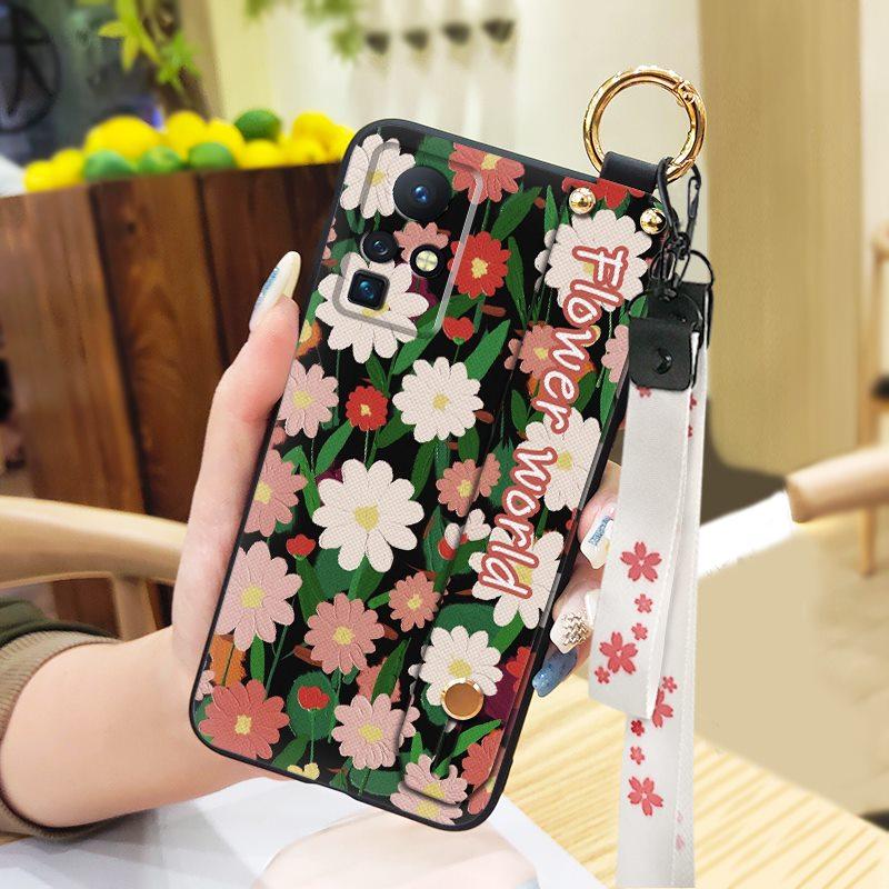Phone Holder Kickstand Phone Case For infinix Zero X/X Pro/X6811/X6811B Silicone Ring Anti-dust Flower Oil Painting