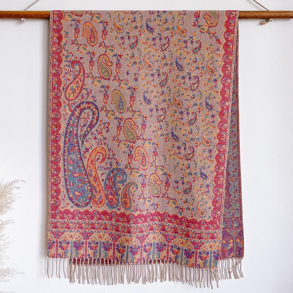 Scarf women's outer with ethnic style imitation cashmere shawl desert seaside travel warm cashew flower scarf thin