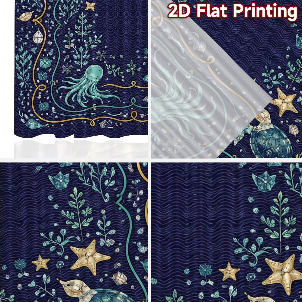 2D FLAT PRINTING 2pcs Curtains (Without Rod) Underwater Creatures Design Modern Modern Curtain Durable Polyester Curtains