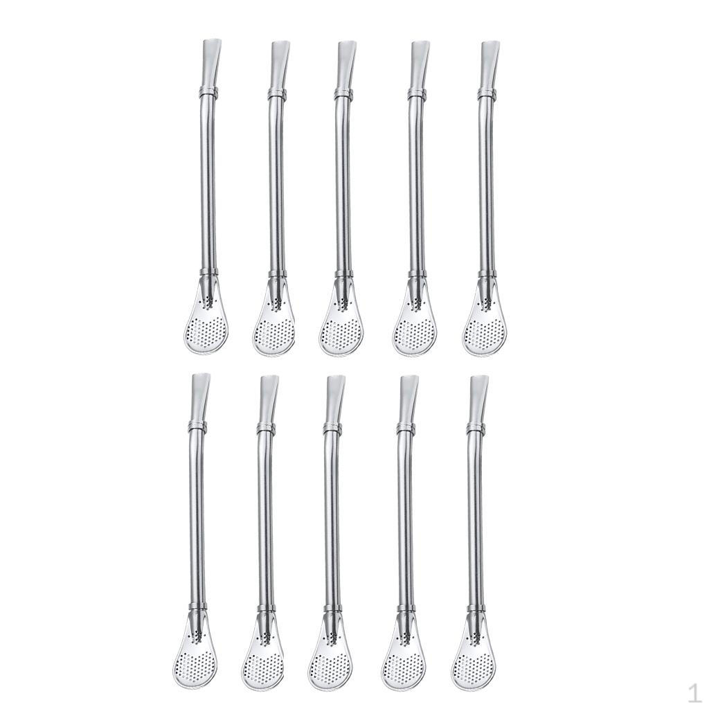 10pcs Straw Spoon Stainless Steel Curved Matte Cocktail Metal Filter