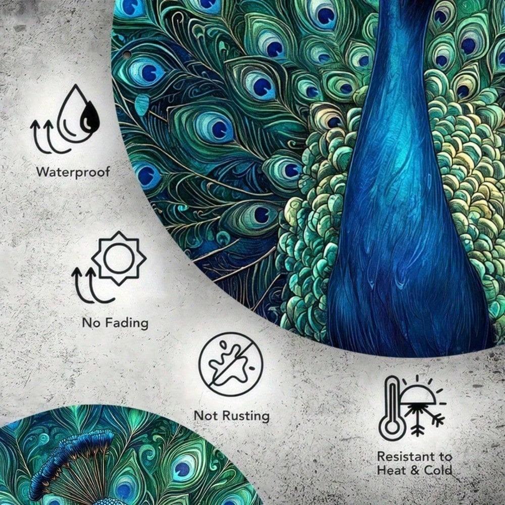 Retro Peacock Metal Sign 8x8 Round Vintage Wall Decor for Home Kitchen Garden