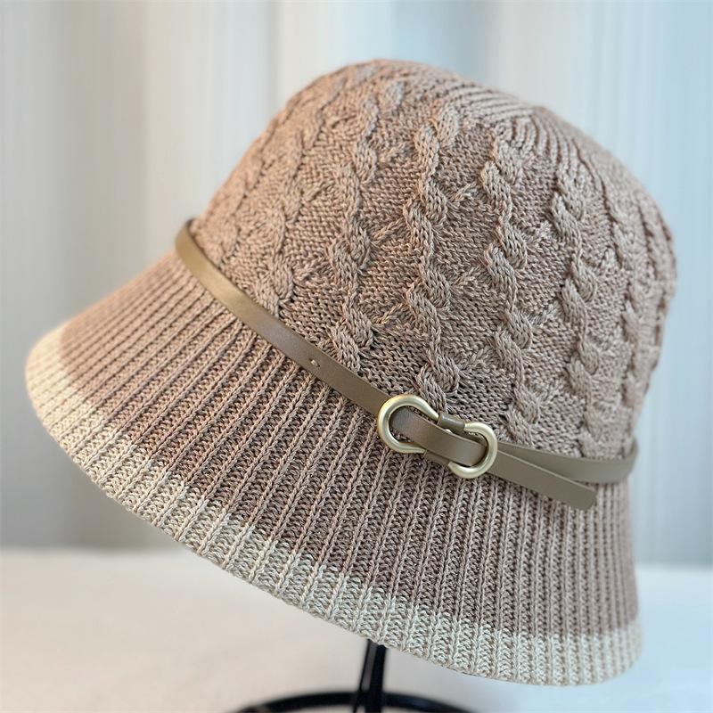 

Весенне-летняя шляпа-ведро с пряжкой на поясе, женская модная шляпа-горшок с козырьком, дышащая дорожная шляпа с узором «перекрученный» one size верблюд