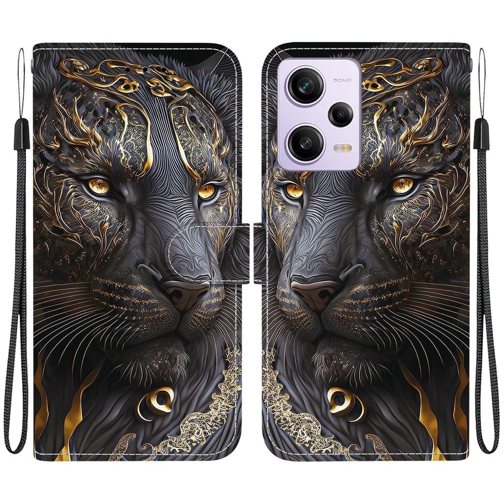 Handmade PU Leather Flip Case for Redmi Note 12 Pro/Xiaomi Poco X5 Pro Anti-Slip Shockproof Cover with Wrist Strap & Heart/Rose Cat Designs