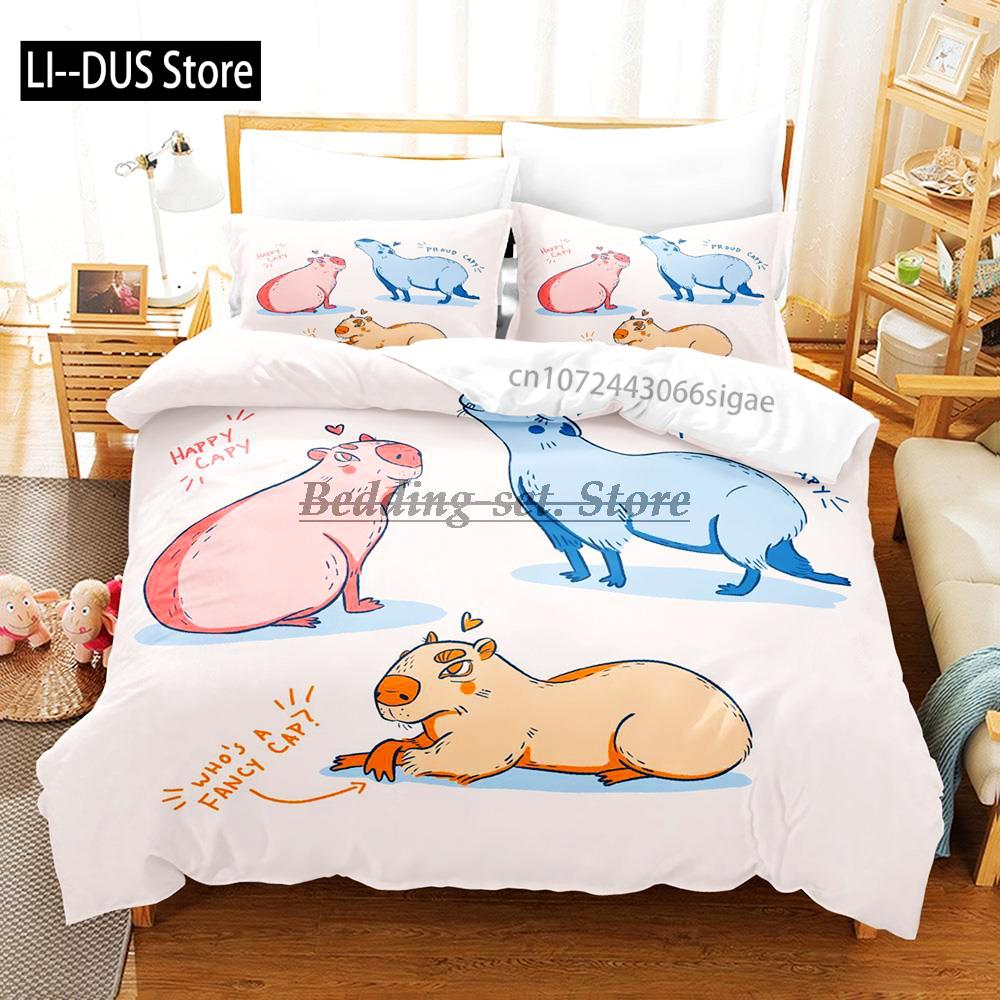 

Comforter 2023 Capybaras Bedding Set Single Twin Full Queen King Size Bed Set Aldult Kid Bedroom s 3D Anime Bed Comforter (quilt)-EU Single(135*200cm)3pcs