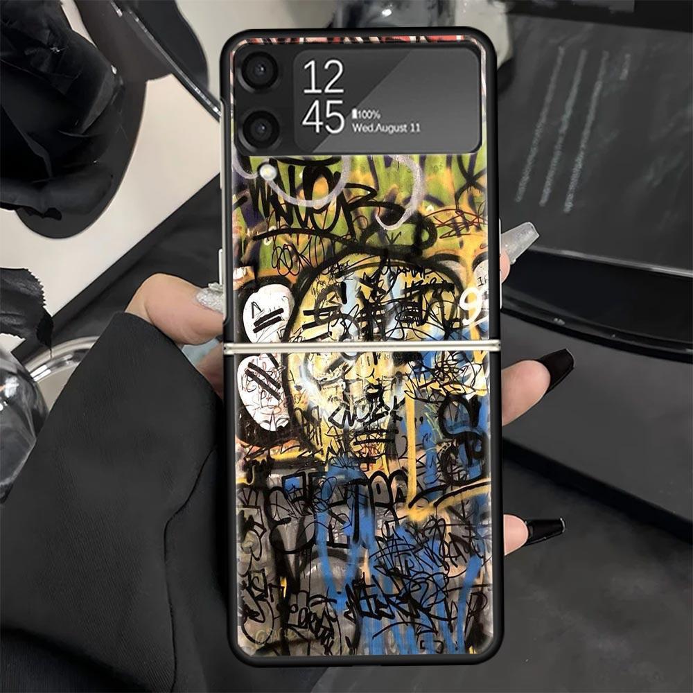 Graffiti Fashion Cool Phone Case for Samsung Galaxy Z Flip 7 6 5 4 3 5G Black Cover ZFlip7 ZFlip6 ZFlip5 ZFlip4 ZFlip3 Fundas Ga