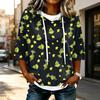 Women's Casual 3/4 Sleeve Hooded Christmas Print Top Festive Pullover T-Shirt for Holiday Outfits