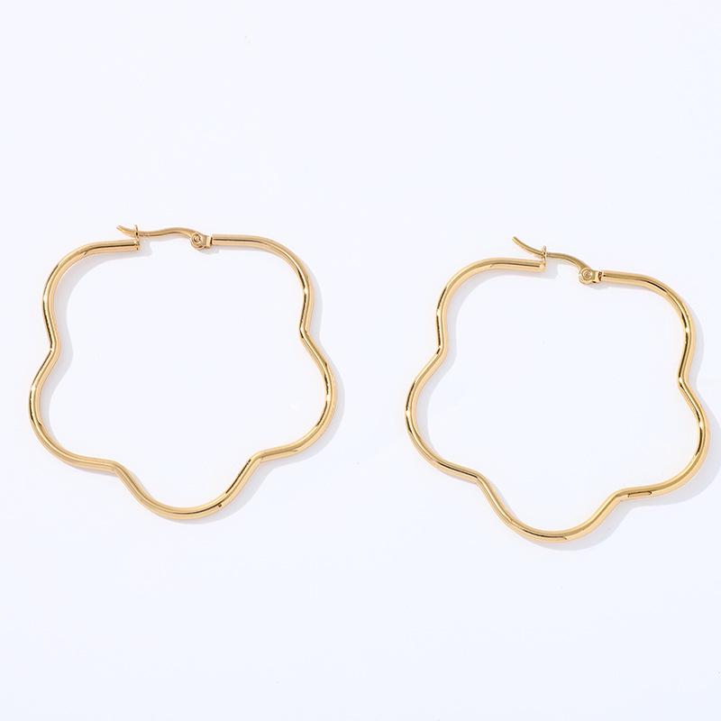 Pendientes de aro geométricos de acero inoxidable dorado con estrella de cinco puntas