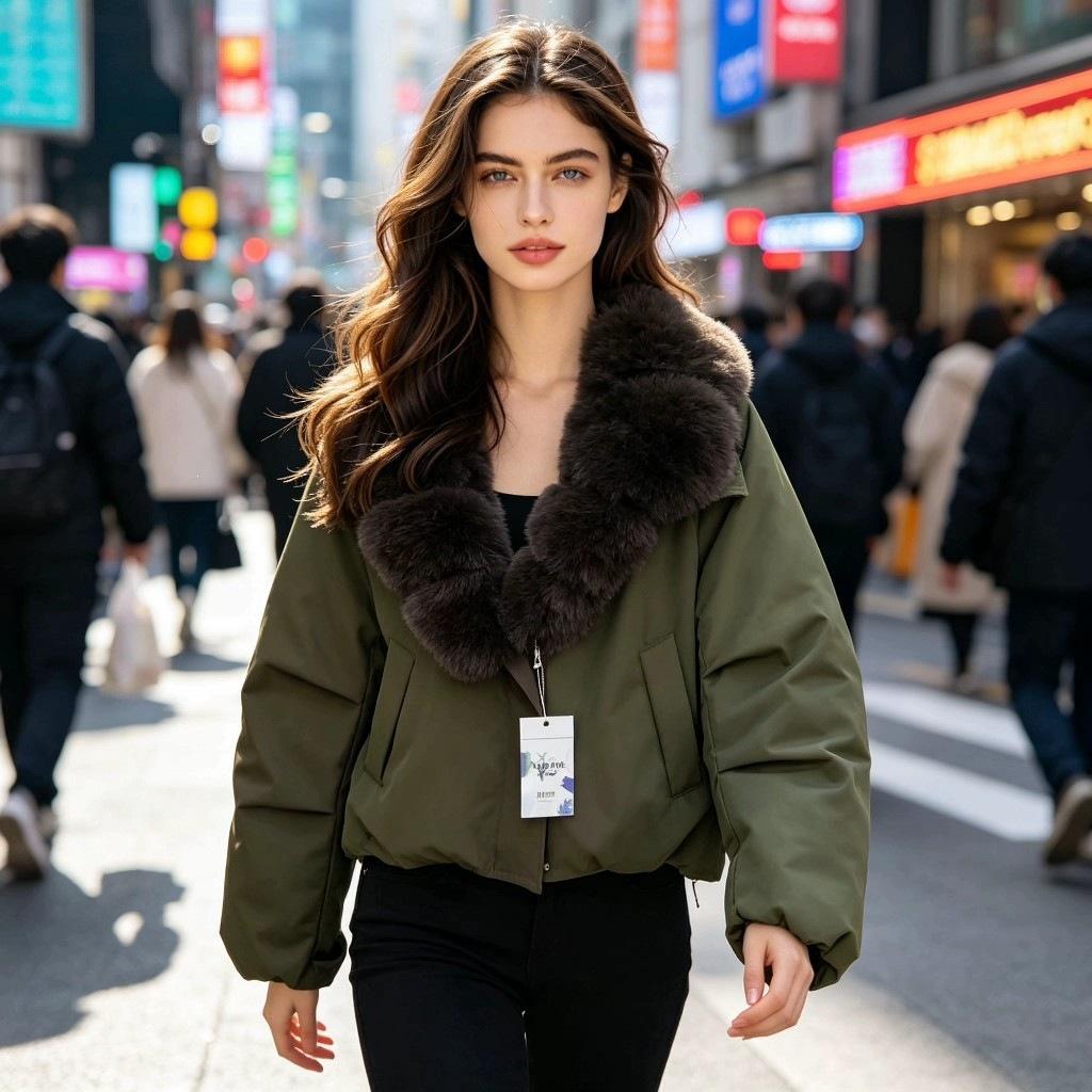 Autumn and winter new pie overcome detachable imitation fox fur collar down cotton clothes women's short fashion warm jacket
