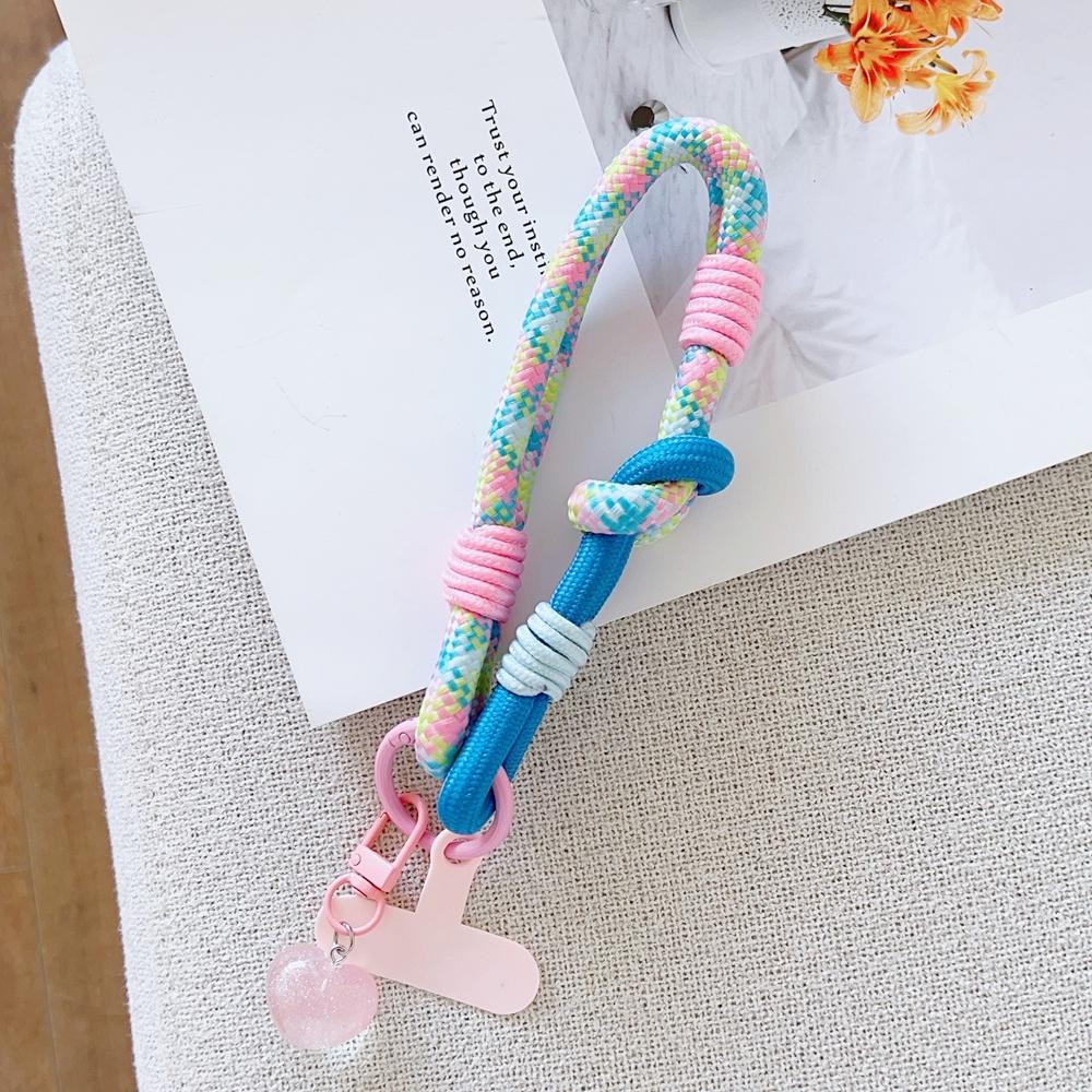 Korea Universal Braided Mobile Phone Lanyard Strap Love pendant Hanging Chain Ring Cord Patch Wrist Strap Cell Phone Detachable