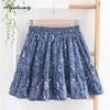Prairie Chic Zomer Dames Minirok Hoge Taille Marineblauw Bloemenprint Vintage Rok Katoen Zoete Korte Rokken