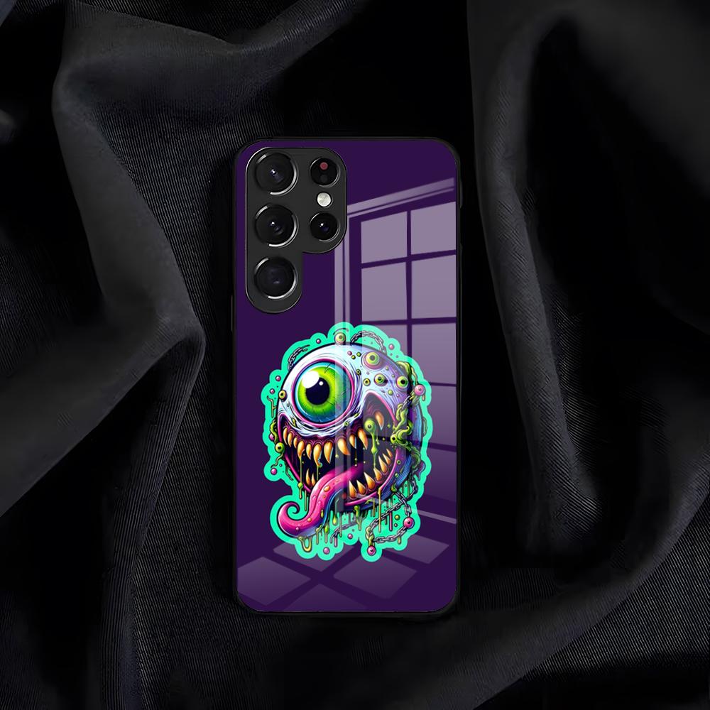 Neon Eyed Brain Alien Monster Phone Case For Samsung S26 S25 Edge S24 S23 S22 S21 S20 Ultra Plus FE Glass Cover