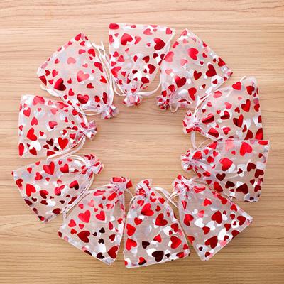 Bolsas de organza con forma de corazón rojo para regalo de boda, fiesta, caramelos, bolsa con cordón, Navidad, día de San Valentín, joyas, expositor
