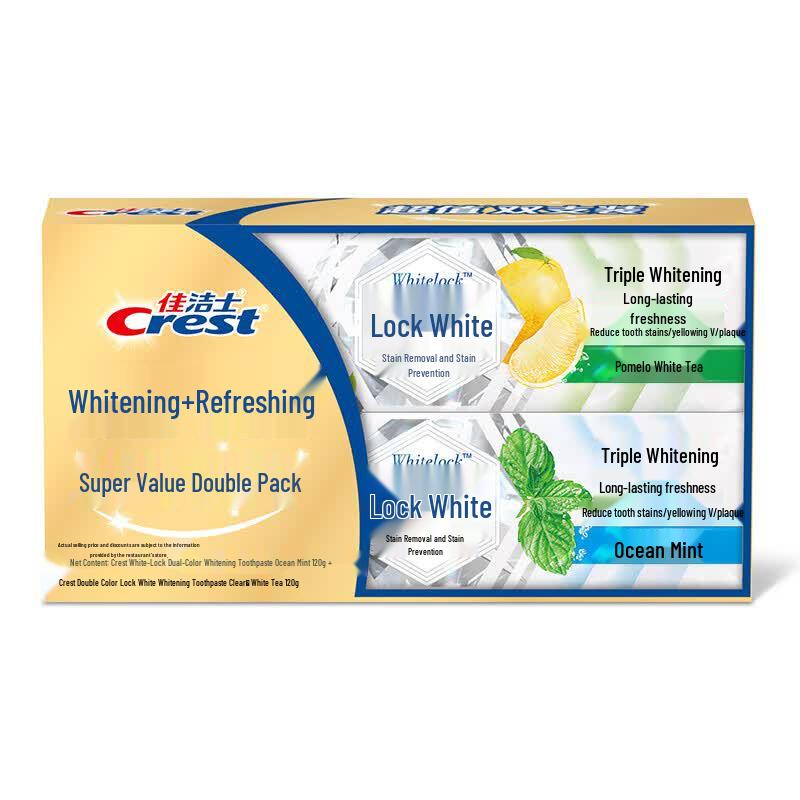

Crest Dual-Color Whitening Toothpaste (Mint + White Tea, 2x120g)
